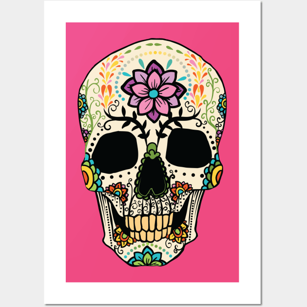 Sugar Skull with Flowers Wall Art by LR_Collections